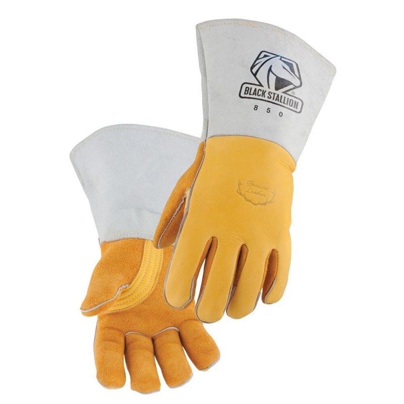 Black Stallion (850 Premium Grain Elkskin Stick Glove with Nomex Lined Back, Thumb Strap, Extra Thick, Kevlar Stitching, Flame and Abrasion Resistance, Large - Image 1